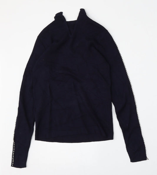 Warehouse Womens Blue Round Neck  Viscose Pullover Jumper Size 6