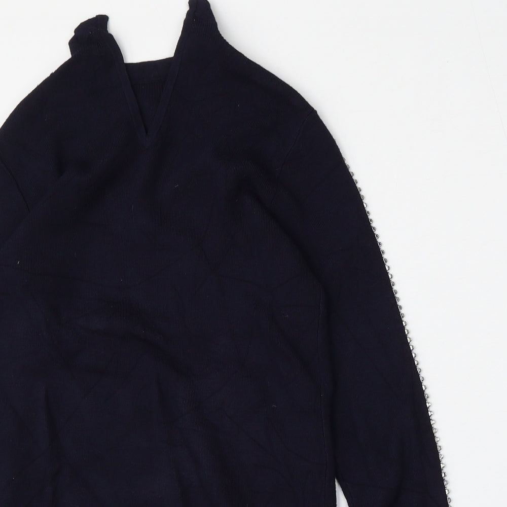 Warehouse Womens Blue Round Neck  Viscose Pullover Jumper Size 6