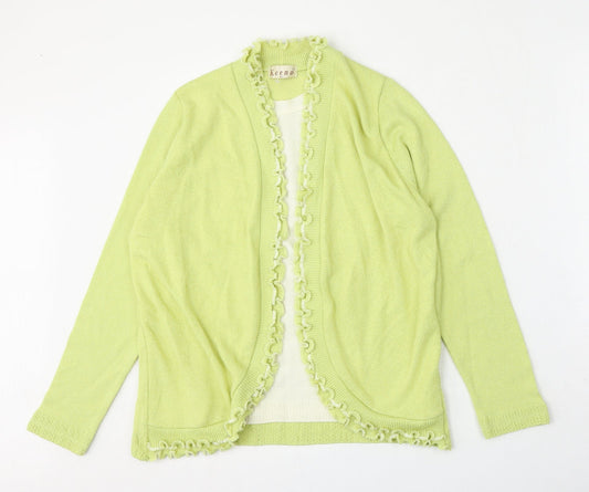 Keeno Womens Green Round Neck  Nylon Cardigan Jumper Size M
