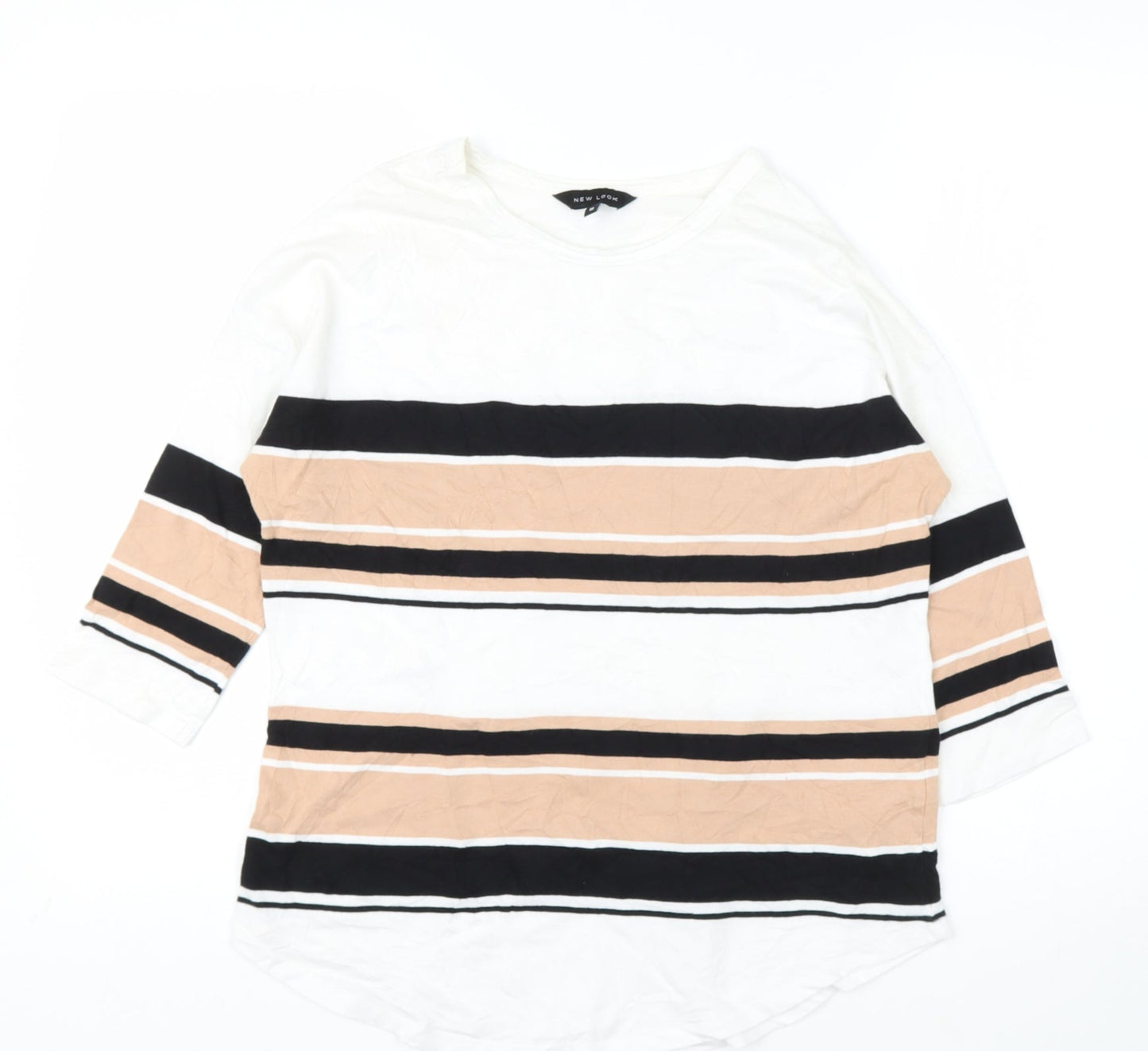 New Look Womens White Striped Cotton Basic T-Shirt Size 10 Round Neck