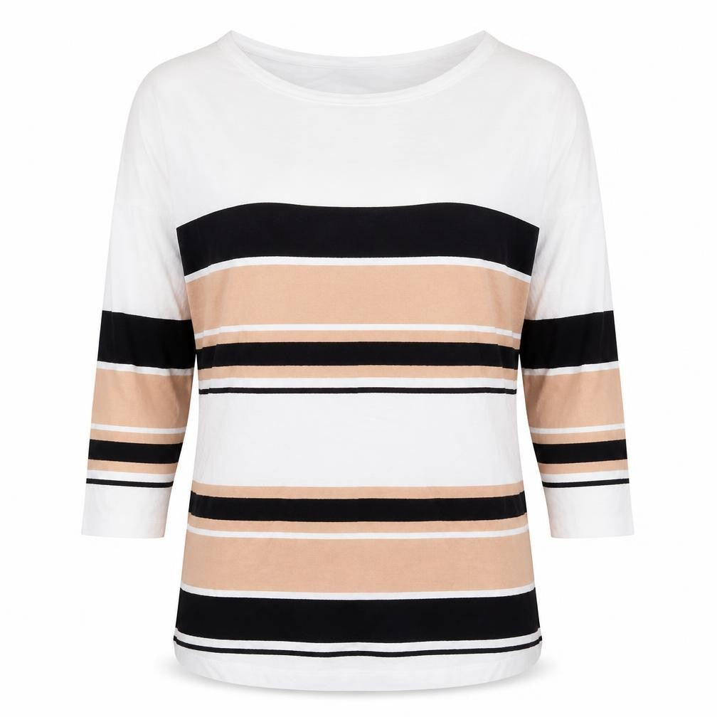 New Look Womens White Striped Cotton Basic T-Shirt Size 10 Round Neck