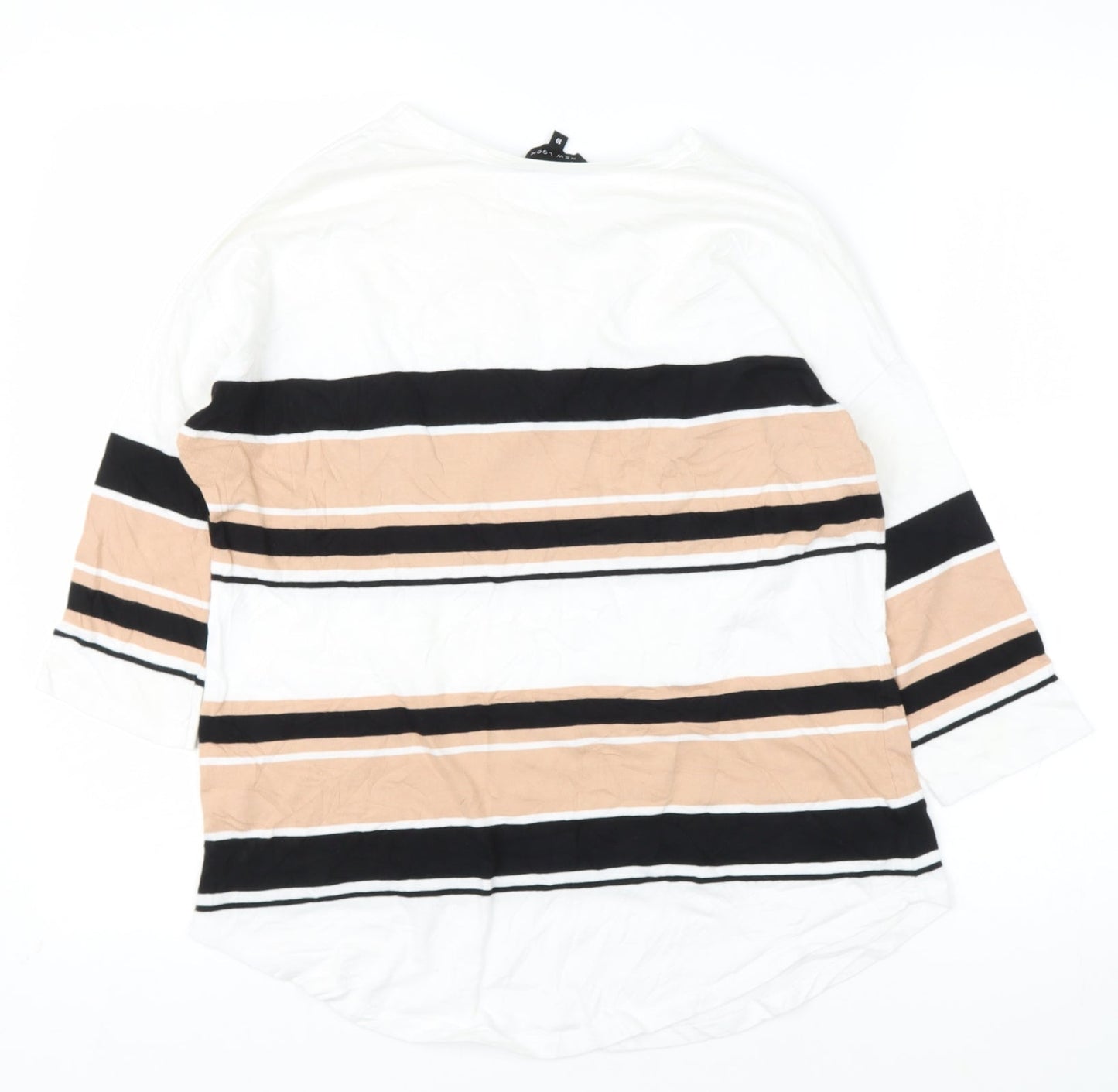 New Look Womens White Striped Cotton Basic T-Shirt Size 10 Round Neck