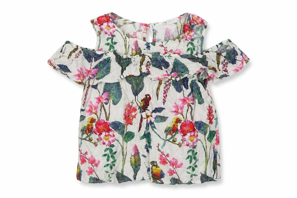 H&M Girls White Floral Viscose Basic Blouse Size 12 Years Round Neck Pullover