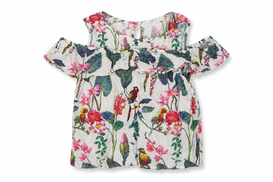 H&M Girls White Floral Viscose Basic Blouse Size 12 Years Round Neck Pullover