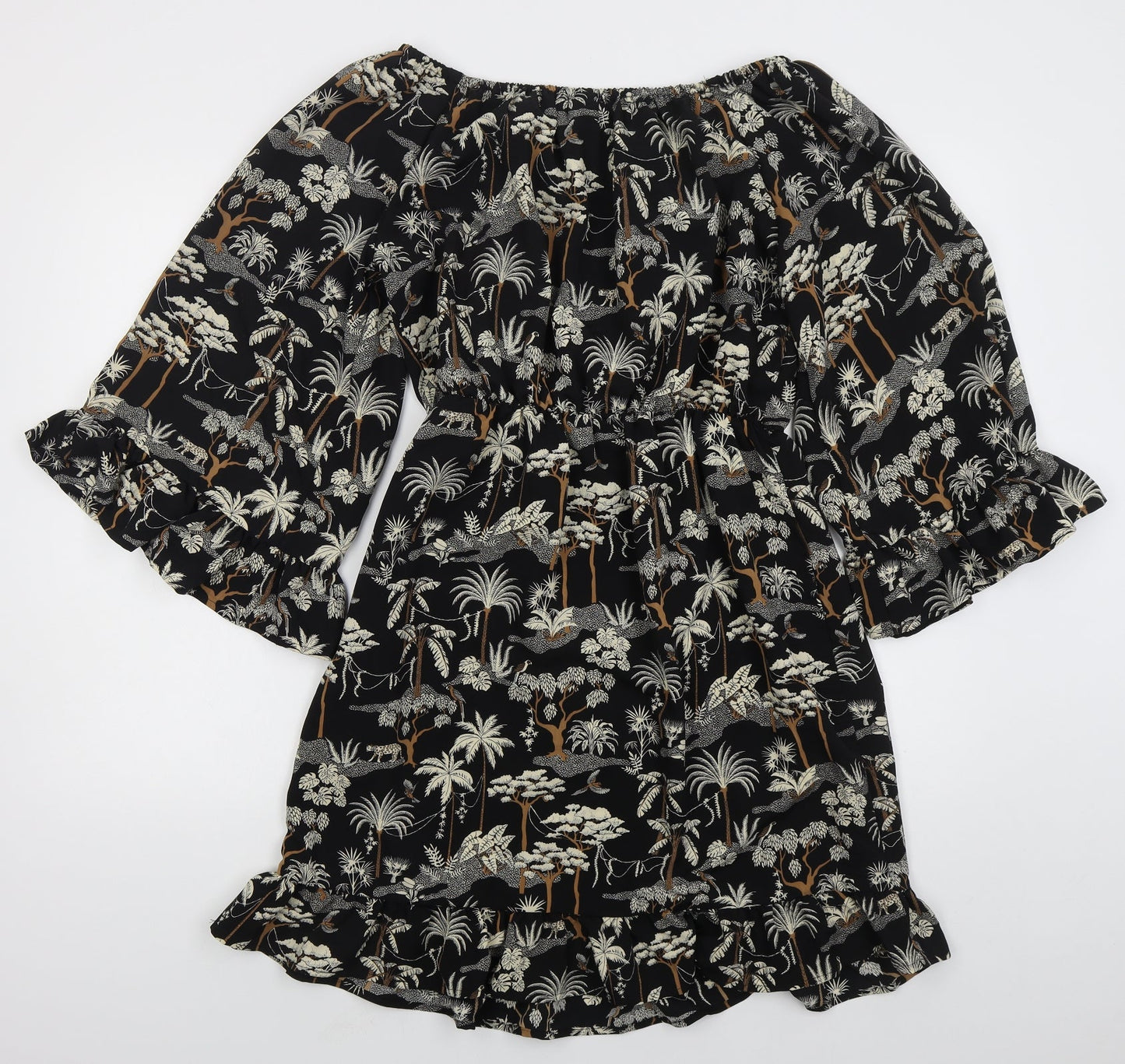 H&M Womens Black  Polyester Skater Dress  Size 8  Off the Shoulder Pullover - Trees