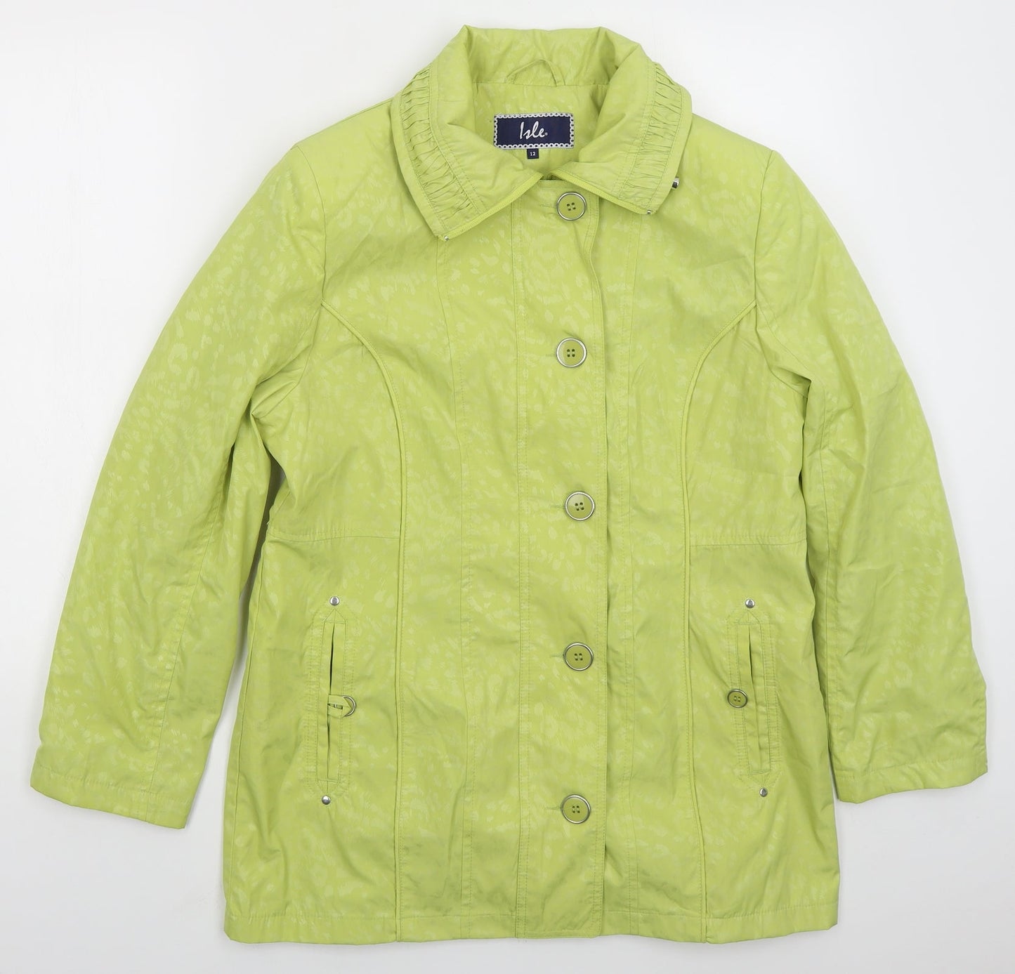 Isle Womens Green Animal Print  Jacket Coat Size 12  Zip