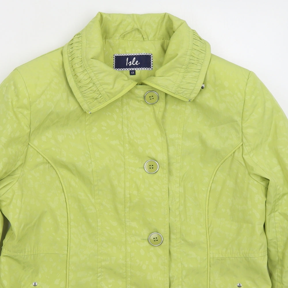 Isle Womens Green Animal Print  Jacket Coat Size 12  Zip