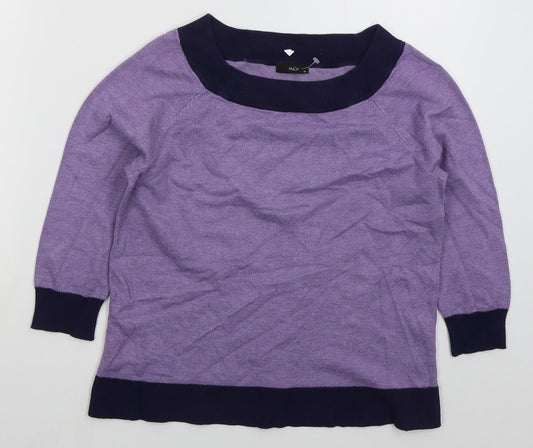 M&Co Womens Purple Boat Neck  Acrylic Pullover Jumper Size 12