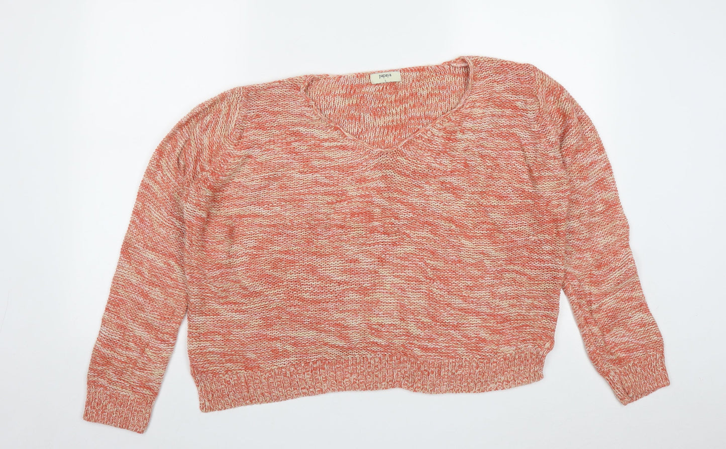 Papaya Womens Orange V-Neck  Acrylic Pullover Jumper Size L