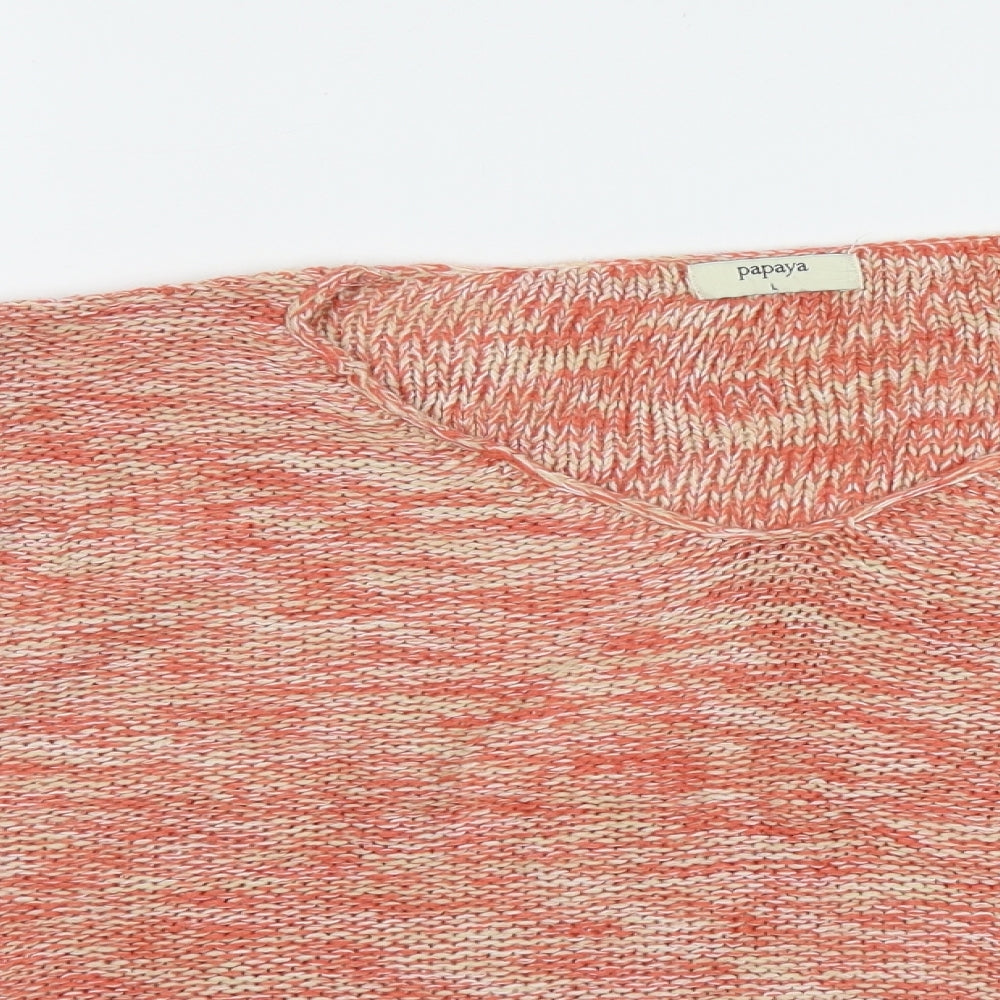 Papaya Womens Orange V-Neck  Acrylic Pullover Jumper Size L