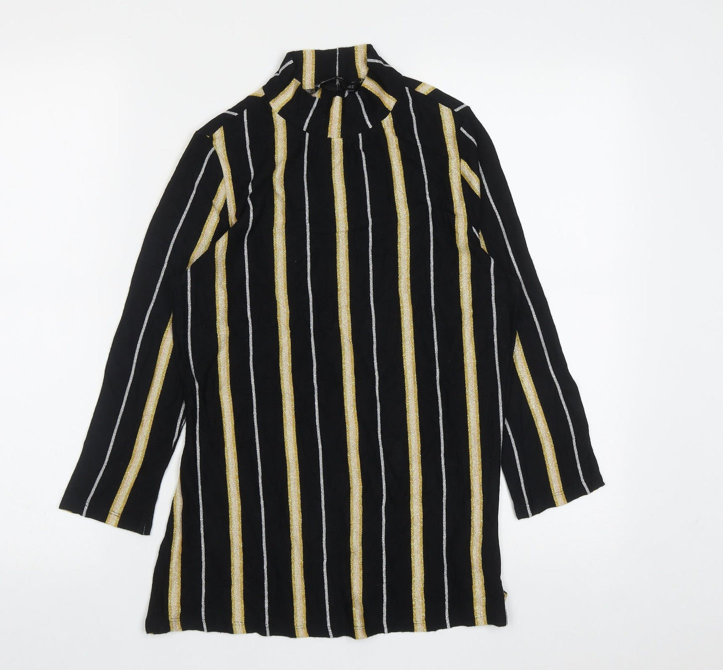 F&F Womens Multicoloured High Neck Striped Viscose Pullover Jumper Size 14