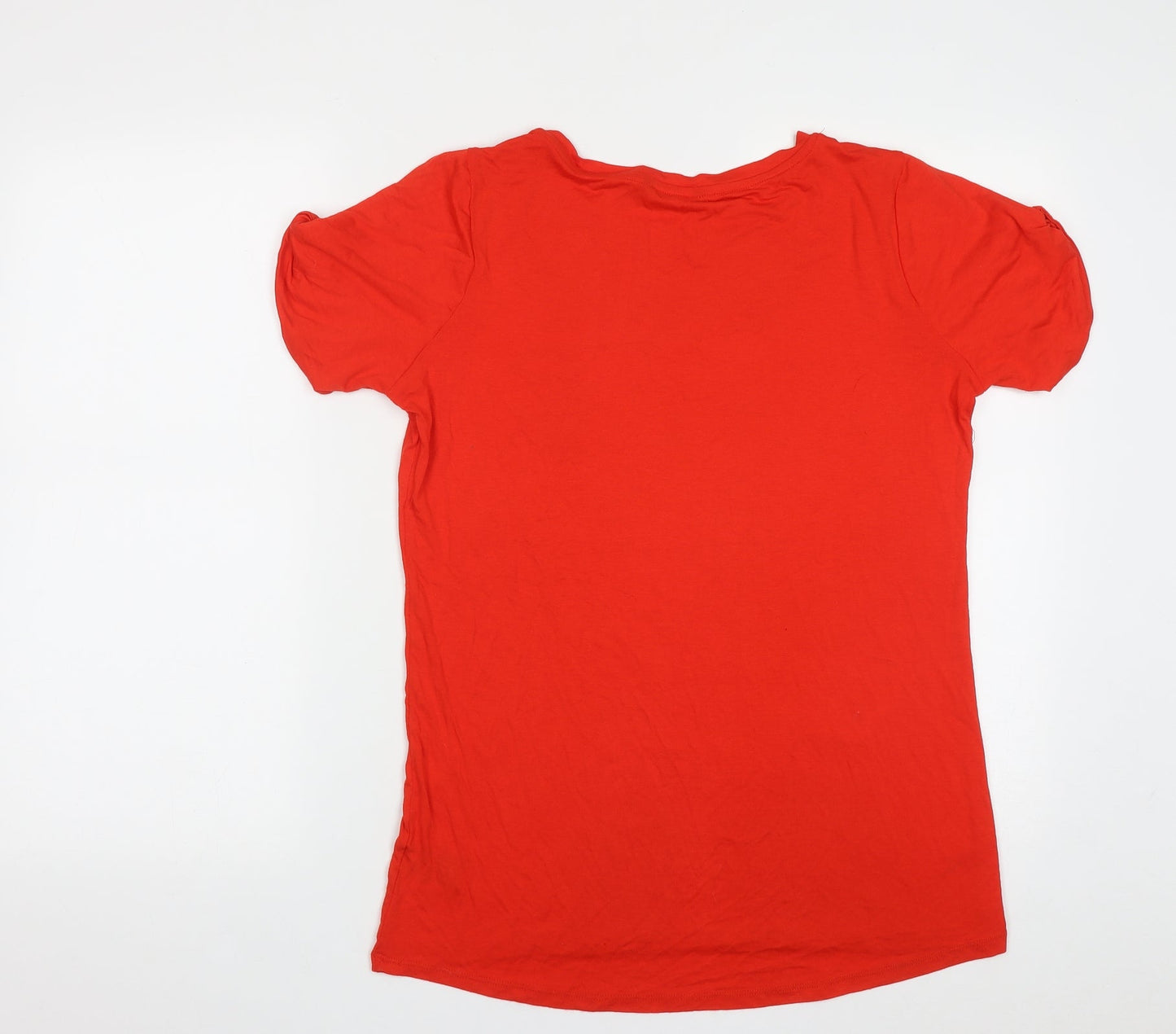 Pep&Co Womens Red Geometric Viscose Basic T-Shirt Size 10 Round Neck - Shoulder Detail