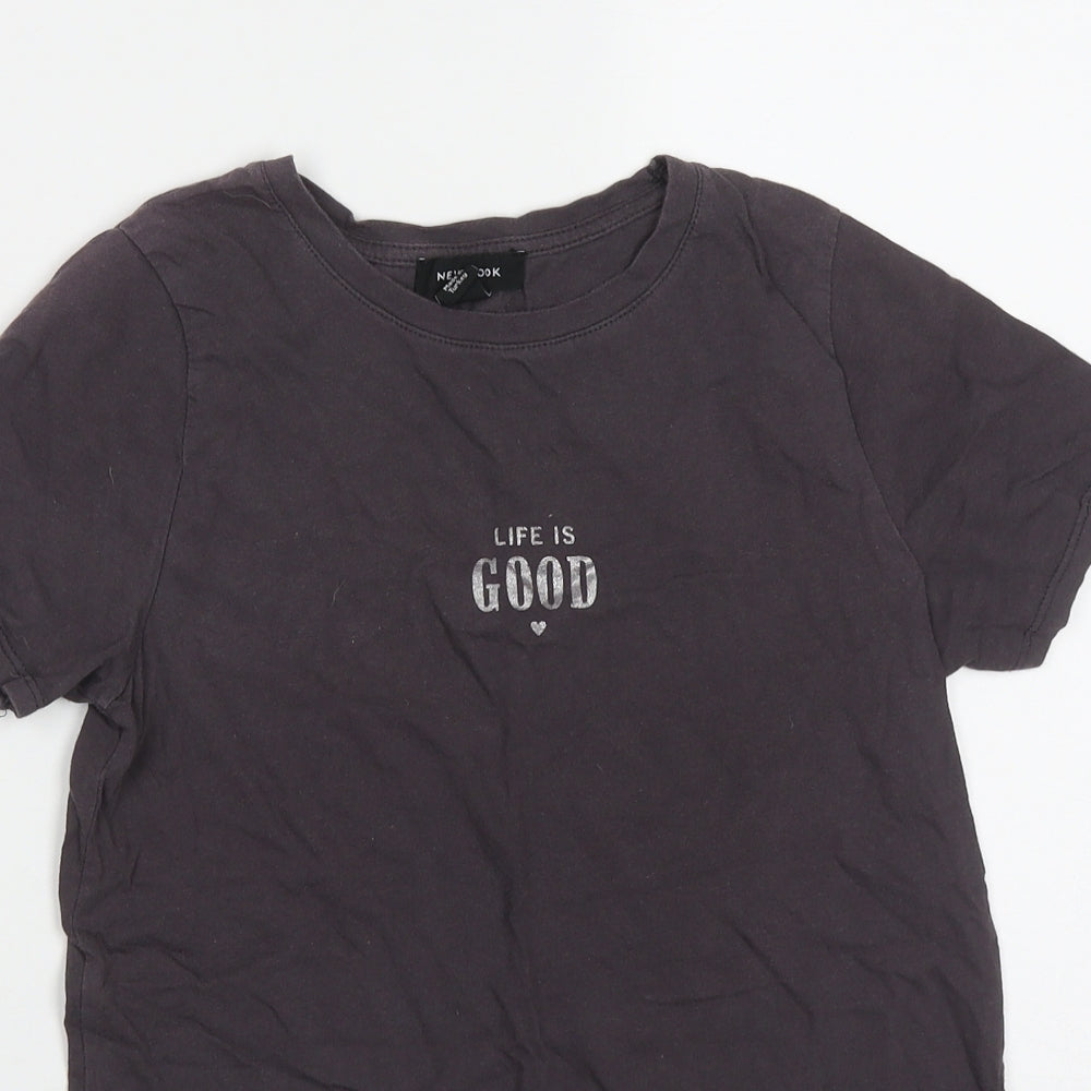 New Look Womens Purple  Cotton Basic T-Shirt Size 6 Round Neck