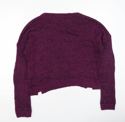 New Look Womens Purple Round Neck  Acrylic Pullover Jumper Size 10