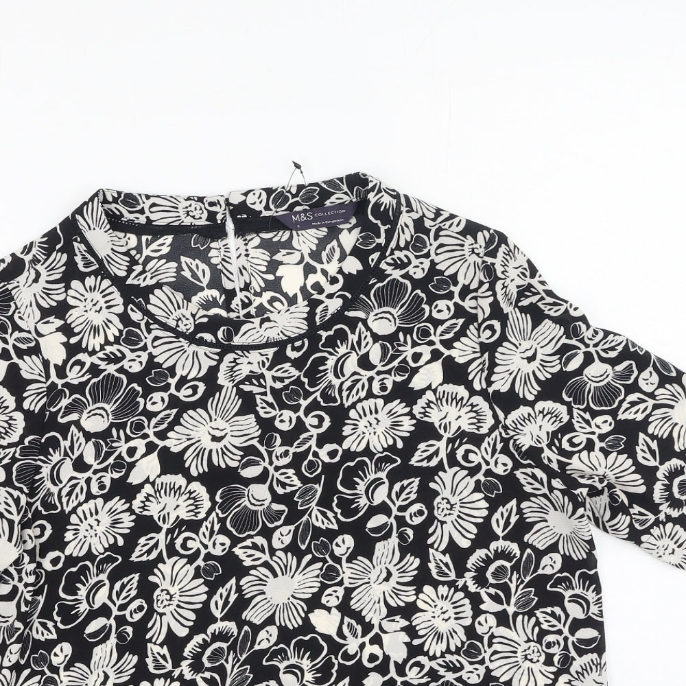 Marks and Spencer Womens Multicoloured Floral Polyester Basic Blouse Size 6 Round Neck