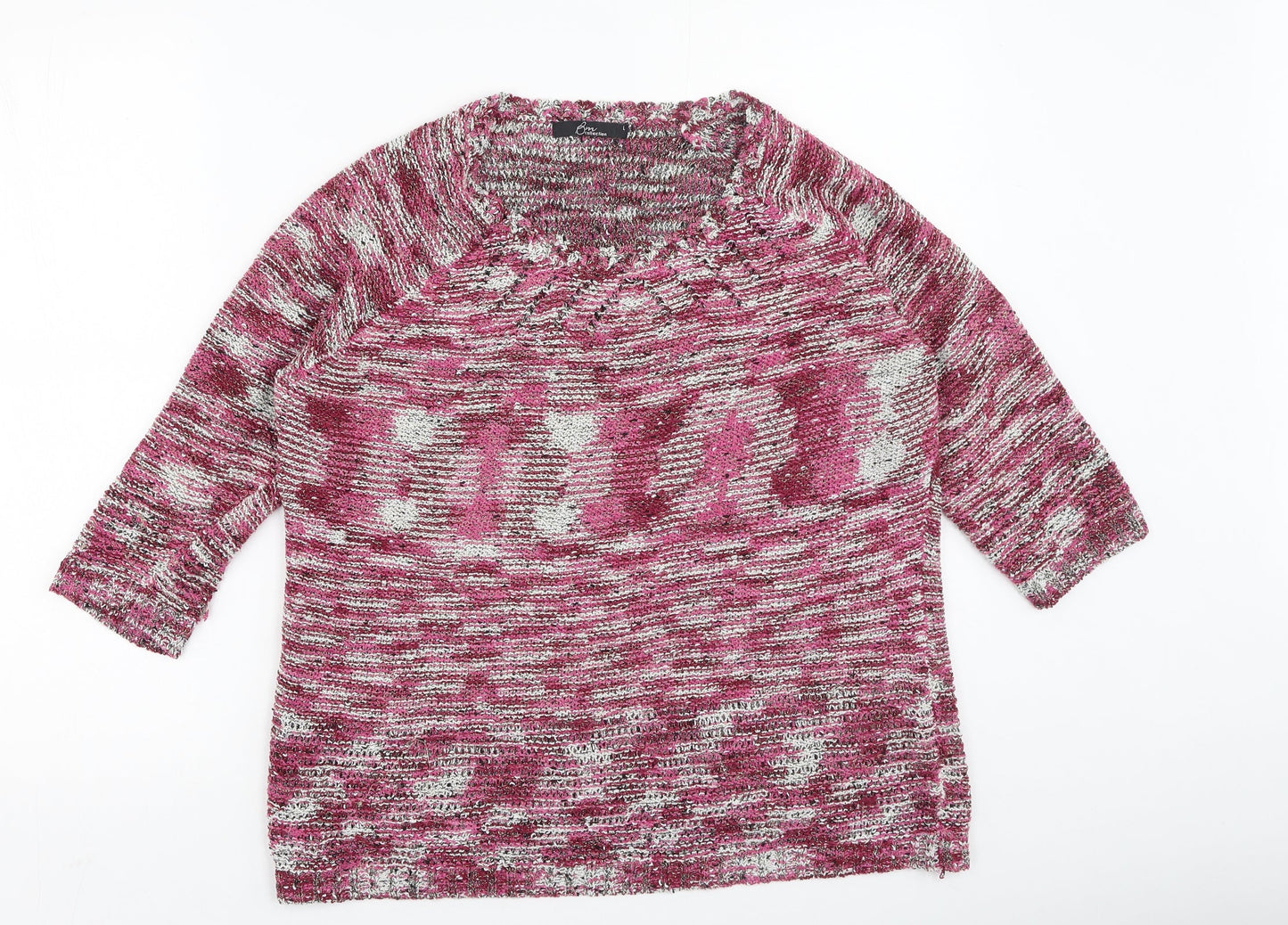 BM Womens Pink Round Neck  Acrylic Pullover Jumper Size L