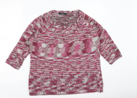 BM Womens Pink Round Neck  Acrylic Pullover Jumper Size L