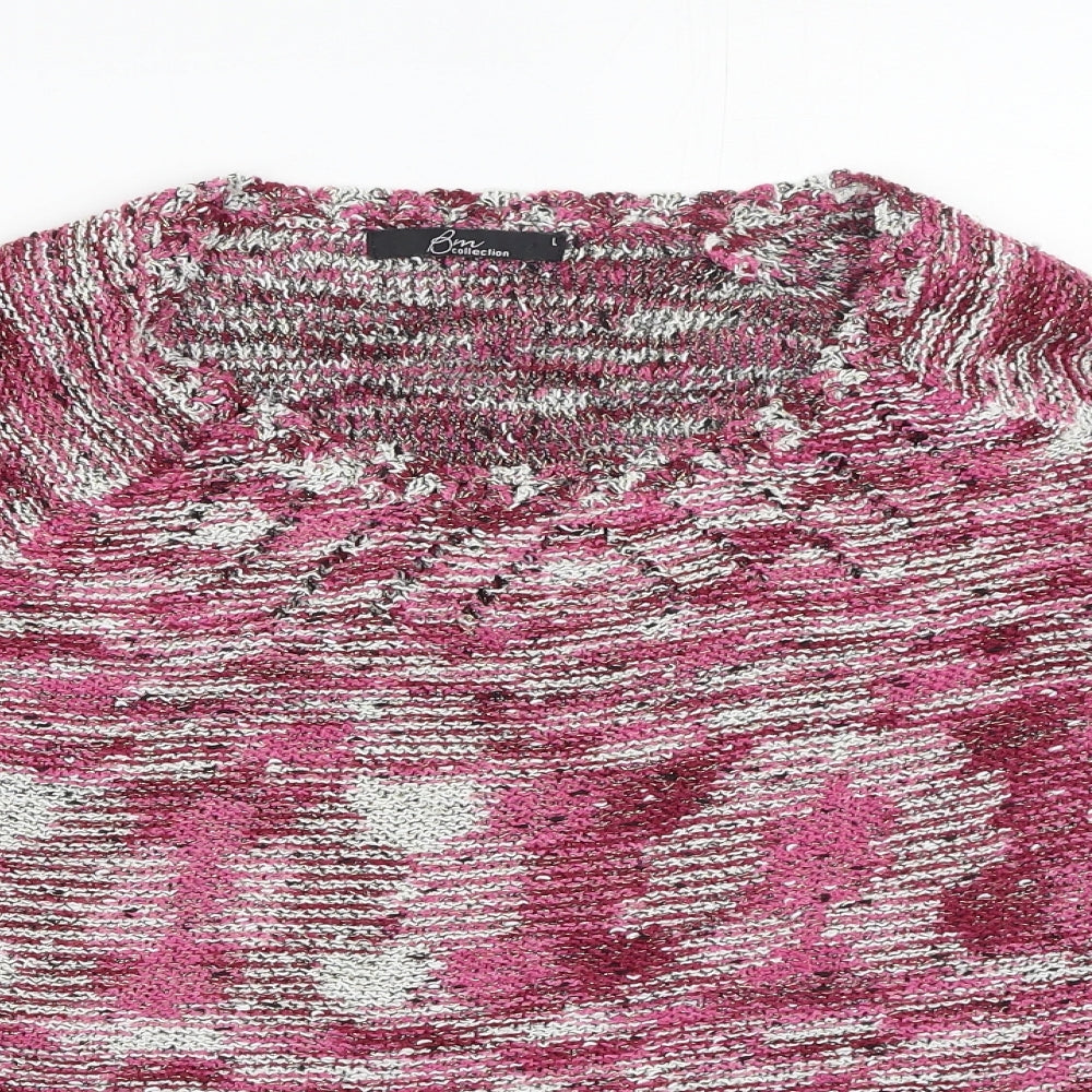 BM Womens Pink Round Neck  Acrylic Pullover Jumper Size L