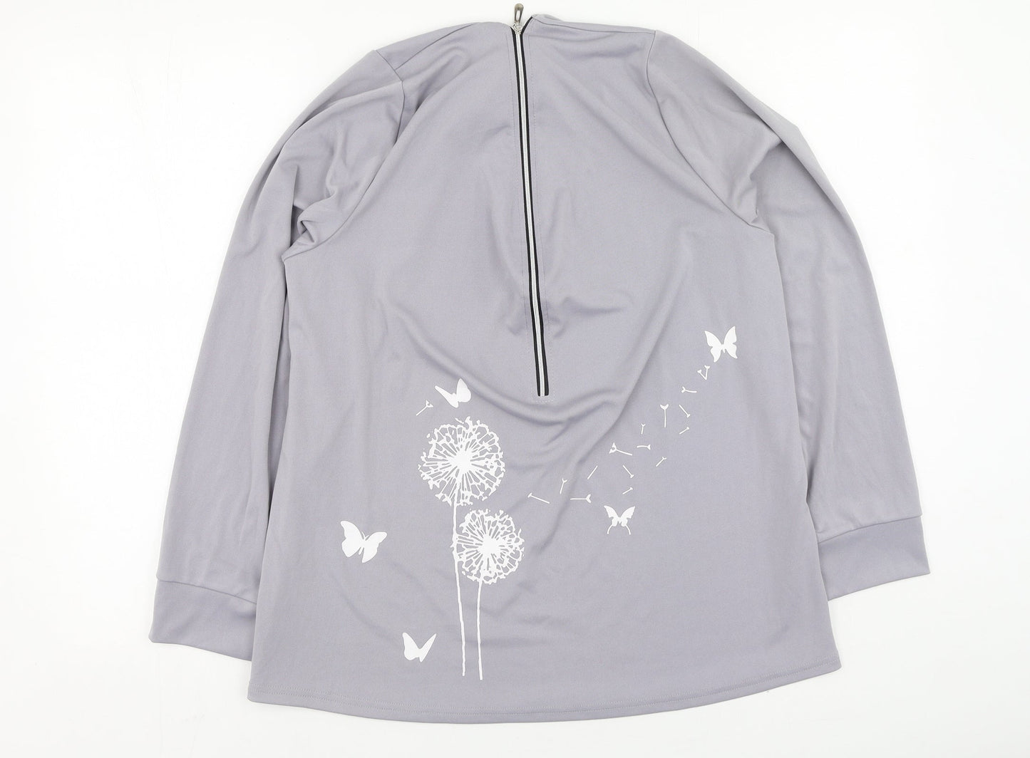 Preworn Womens Grey  Polyester Basic Blouse Size L Round Neck