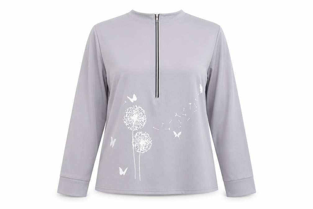 Preworn Womens Grey  Polyester Basic Blouse Size L Round Neck