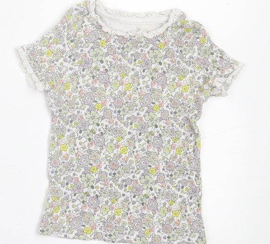 George Girls Multicoloured Floral Cotton Basic T-Shirt Size 2-3 Years Crew Neck Pullover