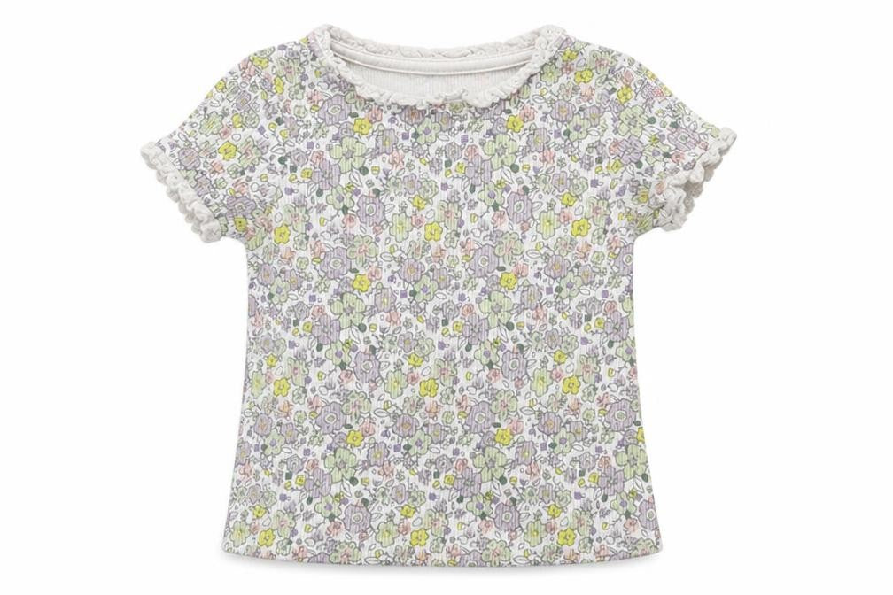 George Girls Multicoloured Floral Cotton Basic T-Shirt Size 2-3 Years Crew Neck Pullover