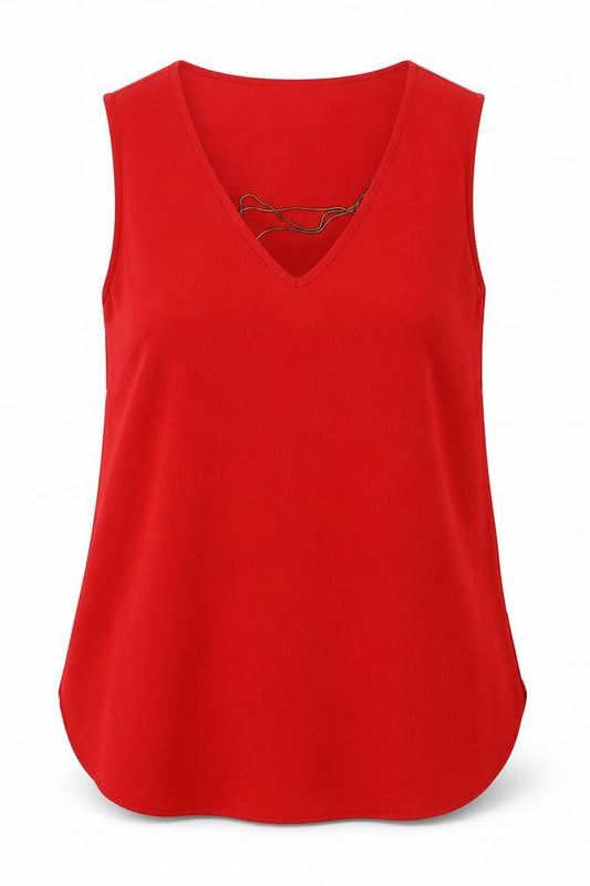 Atmosphere Womens Red  Polyester Basic Tank Size 10 V-Neck