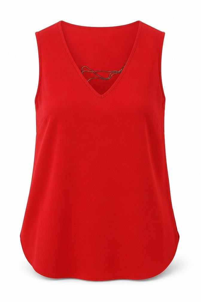 Atmosphere Womens Red  Polyester Basic Tank Size 10 V-Neck