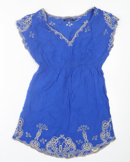 Atmosphere Womens Blue Geometric Viscose A-Line  Size 10  V-Neck Pullover