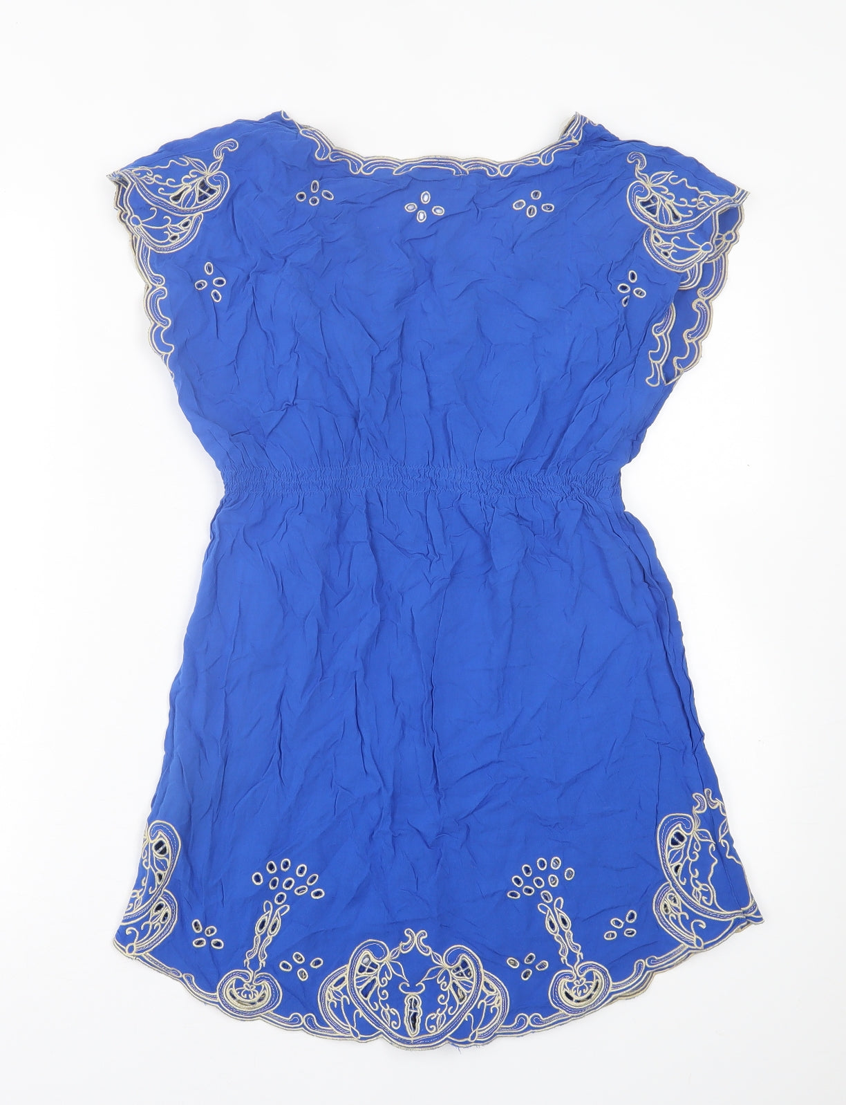 Atmosphere Womens Blue Geometric Viscose A-Line  Size 10  V-Neck Pullover