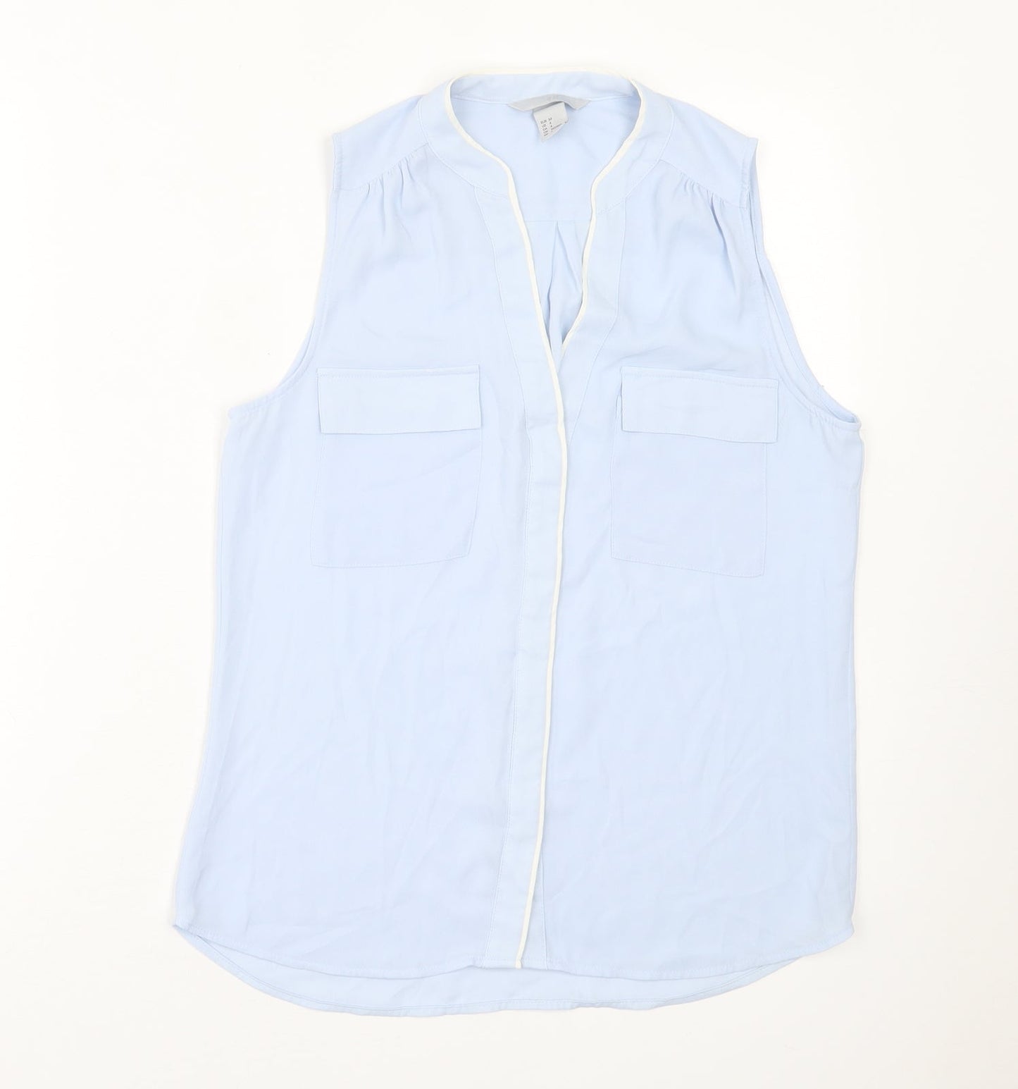 H&M Womens Blue  Polyester Basic Button-Up Size 6 V-Neck