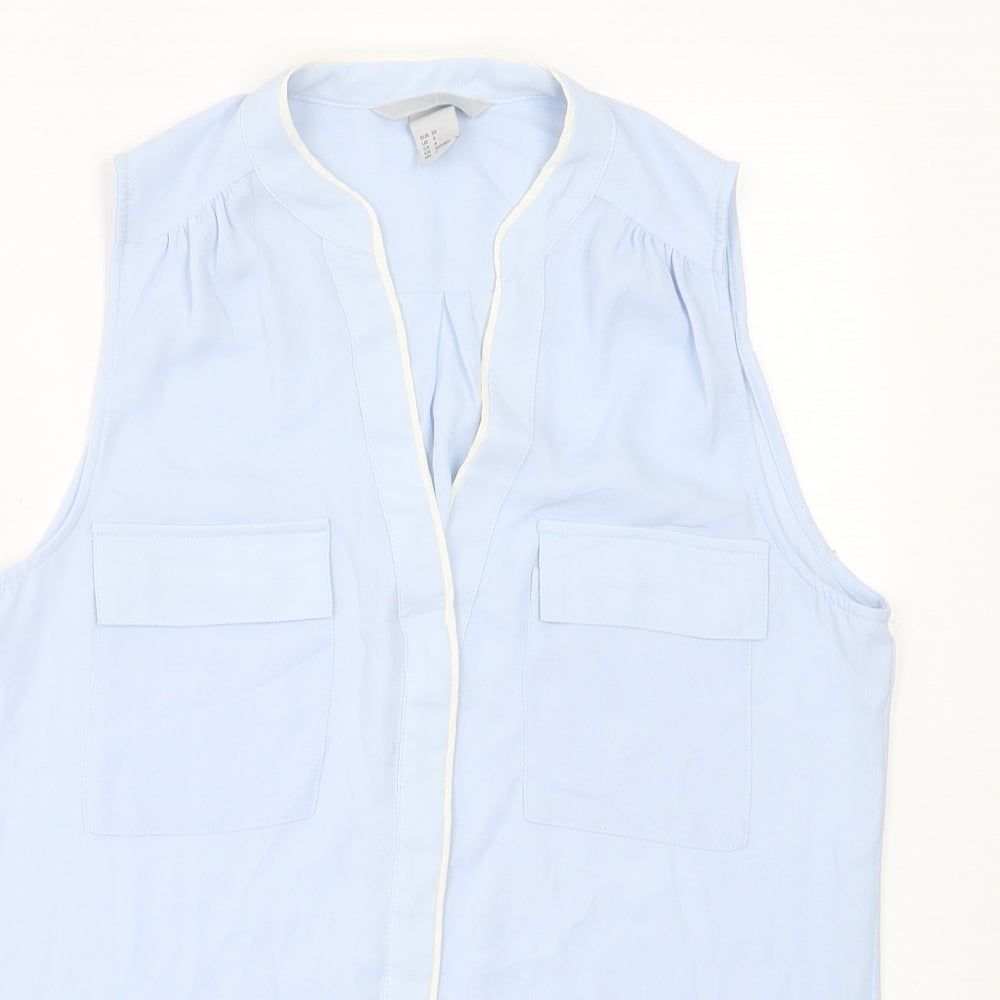 H&M Womens Blue  Polyester Basic Button-Up Size 6 V-Neck