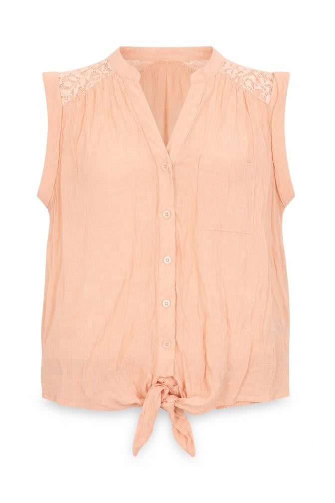 Pearl Womens Pink  Cotton Basic Button-Up Size S V-Neck
