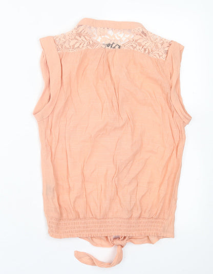 Pearl Womens Pink  Cotton Basic Button-Up Size S V-Neck