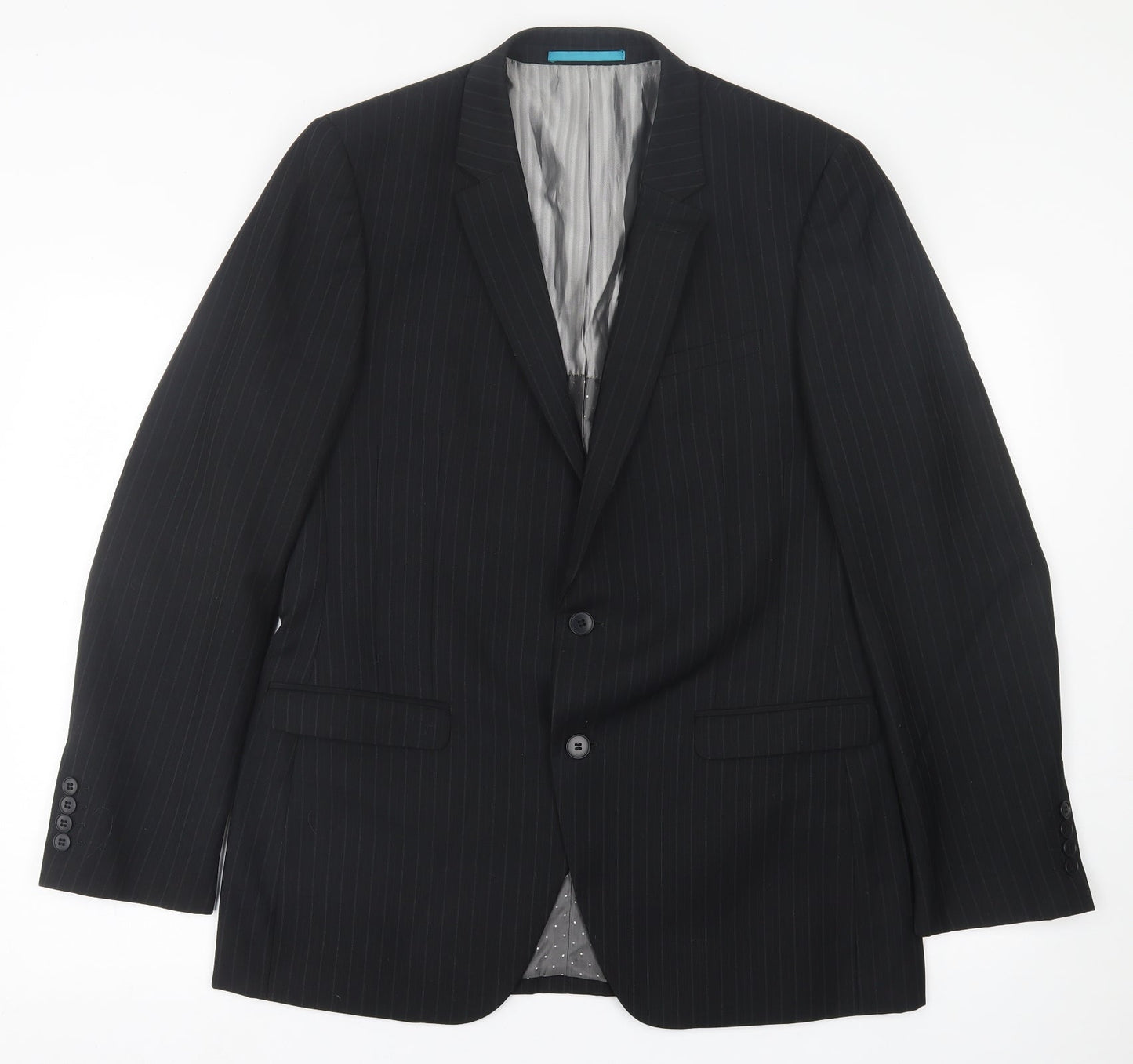 Urbane Mens Black Striped Polyester Jacket Suit Jacket Size 40