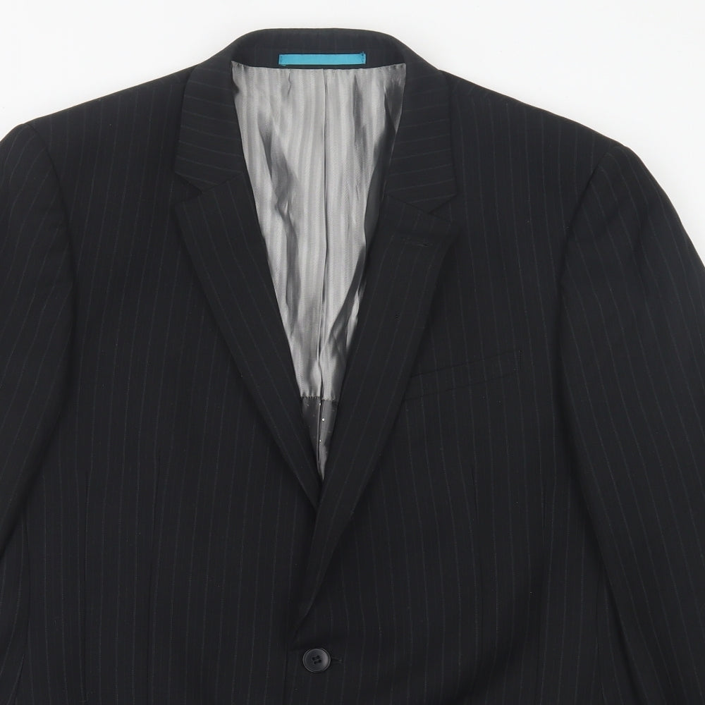 Urbane Mens Black Striped Polyester Jacket Suit Jacket Size 40