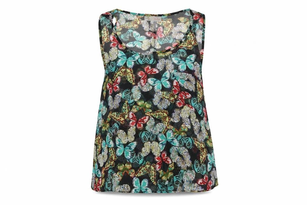 Cameo Rose Womens Black Floral Polyester Basic Blouse Size 12 Scoop Neck - Butterfly Print