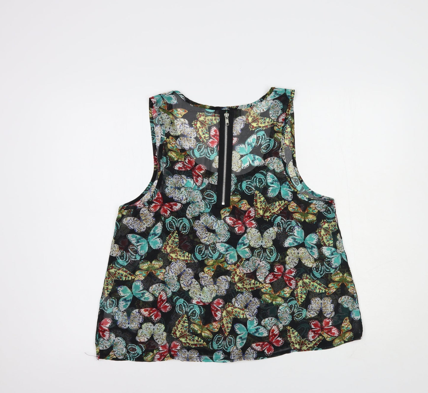 Cameo Rose Womens Black Floral Polyester Basic Blouse Size 12 Scoop Neck - Butterfly Print