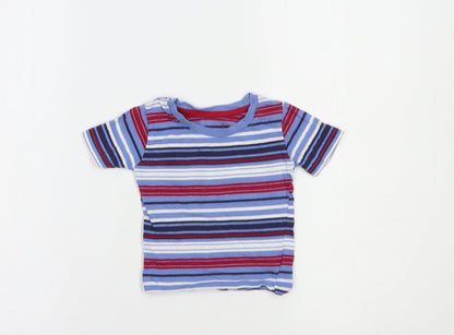 Preloved Primark Baby Blue Striped Cotton Basic T-Shirt Size 12 Months Crew Neck Pullover - Front