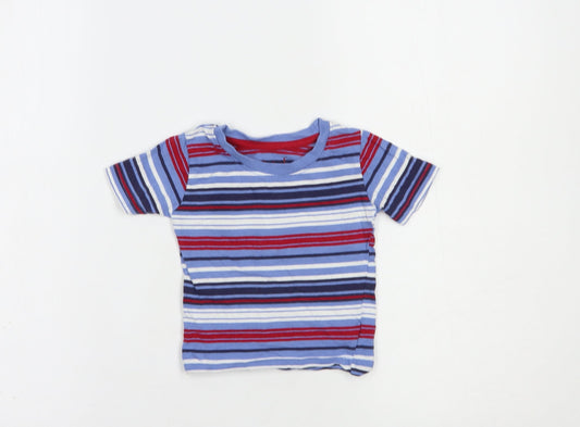 Primark Baby Blue Striped Cotton Basic T-Shirt Size 12 Months Crew Neck Pullover