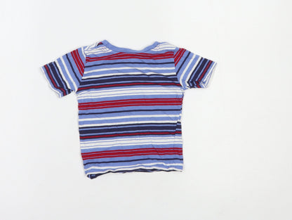 Preloved Primark Baby Blue Striped Cotton Basic T-Shirt Size 12 Months Crew Neck Pullover - Back