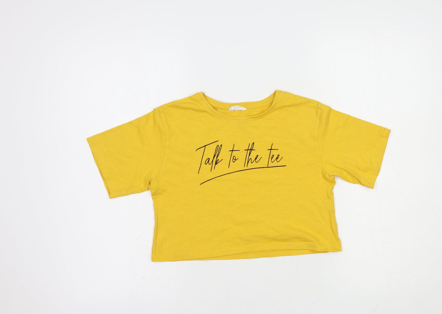 Matalan Girls Yellow  Cotton Basic T-Shirt Size 9 Years Crew Neck Pullover