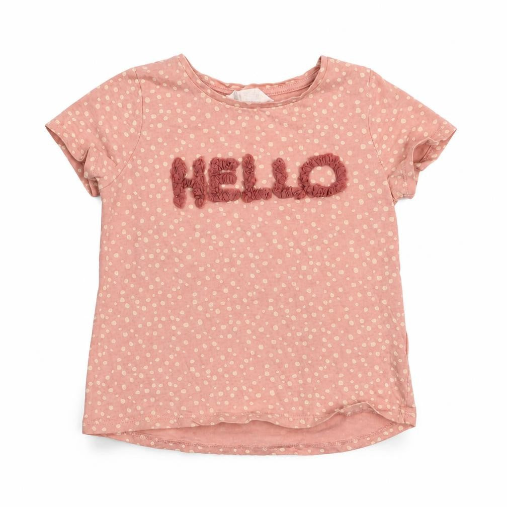 H&M Girls Pink Animal Print Cotton Pullover T-Shirt Size 5-6 Years Crew Neck Pullover - Hello
