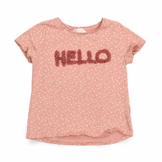 H&M Girls Pink Animal Print Cotton Pullover T-Shirt Size 5-6 Years Crew Neck Pullover - Hello