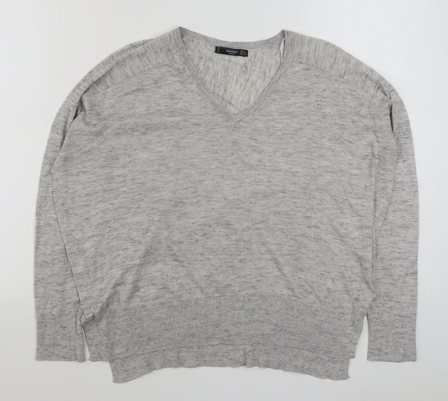 Mango Womens Grey V-Neck  Acrylic Pullover Jumper Size S