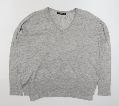 Mango Womens Grey V-Neck  Acrylic Pullover Jumper Size S