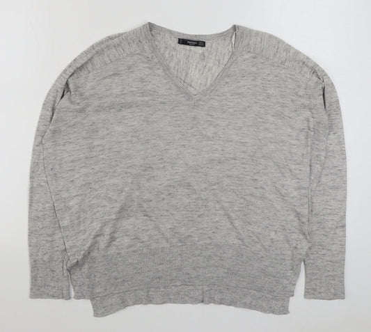 Mango Womens Grey V-Neck  Acrylic Pullover Jumper Size S