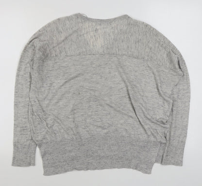 Mango Womens Grey V-Neck  Acrylic Pullover Jumper Size S