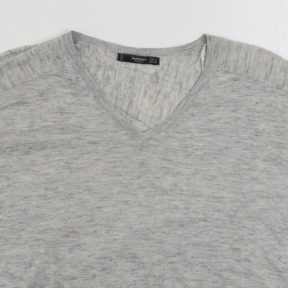 Mango Womens Grey V-Neck  Acrylic Pullover Jumper Size S