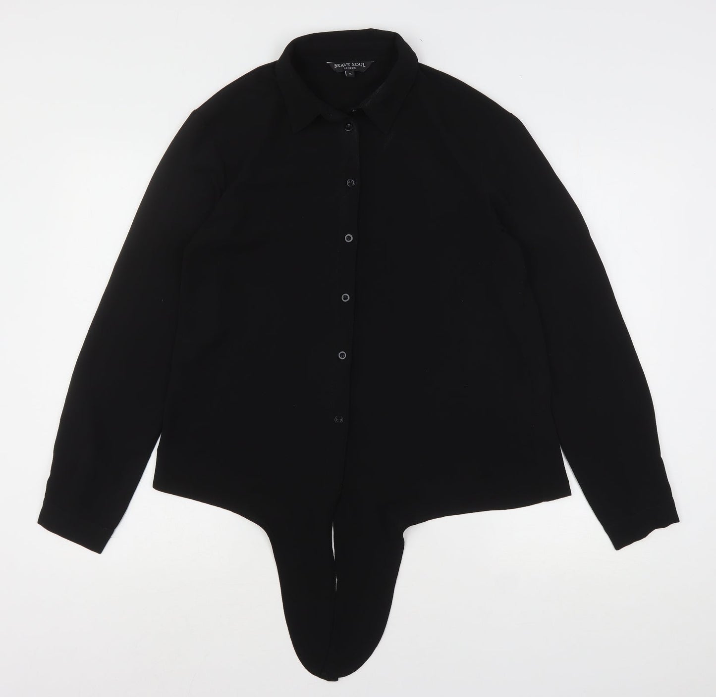 Brave Soul Womens Black  Polyester Basic Button-Up Size S Collared